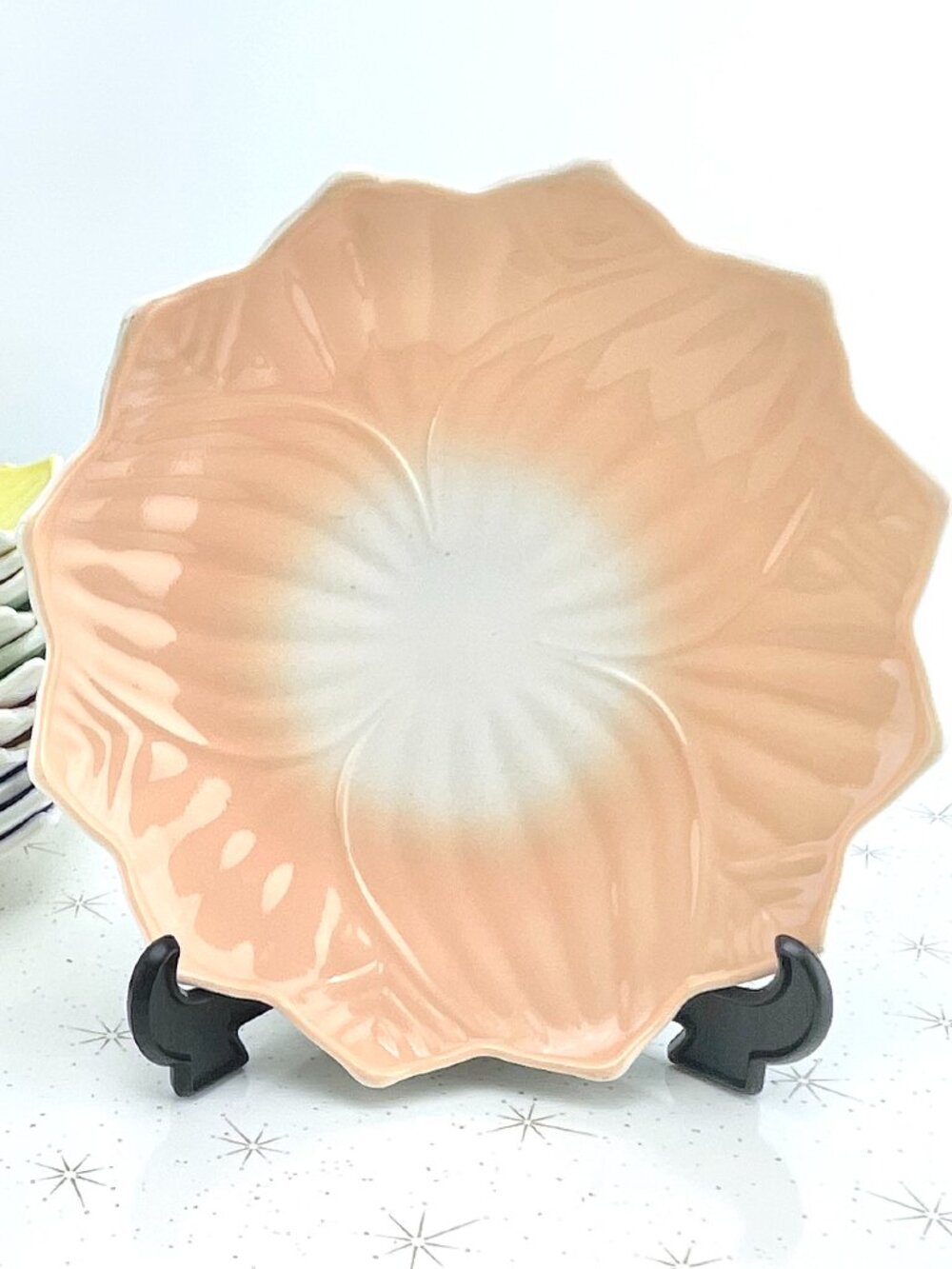 Vintage Anchor Hocking milk glass lotus plate, manganese UV glow, for 1 peach
